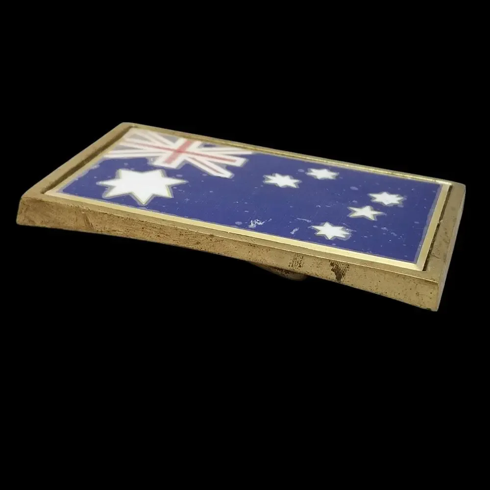 Vintage 1983 NAP Inc. Solid Brass Australian Flag‎ Belt Buckle